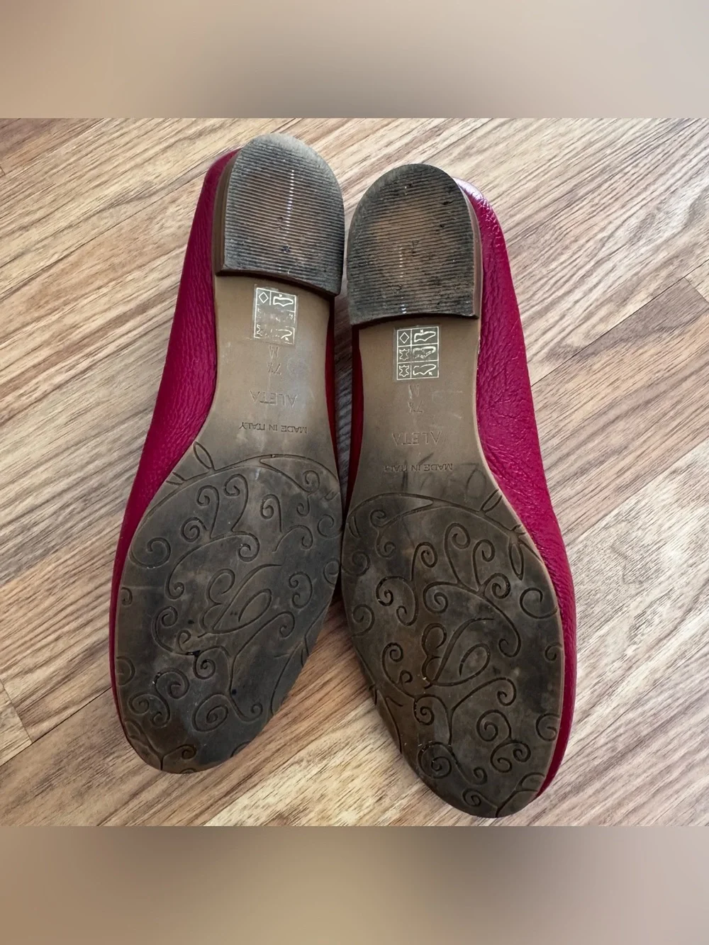 Brighton Aleta Ballerinas Red Lipstick Pebbled Leather Ballet Flats Italy 7.5